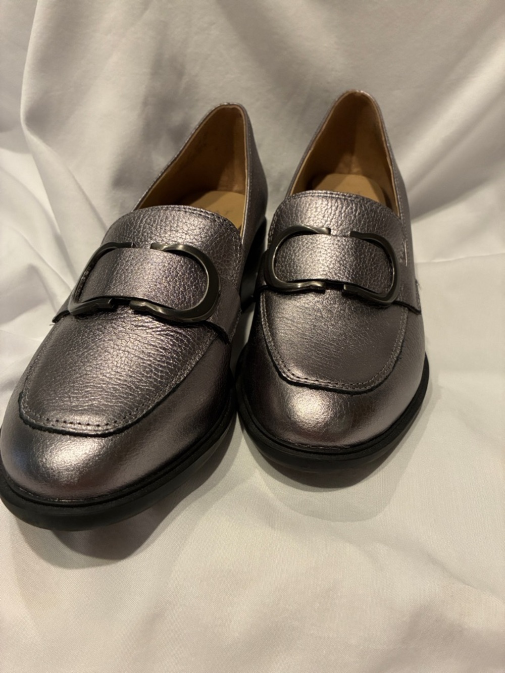 Naturalizer Metallic Gray Women's Loafer with Buckle - Picture 4 of 6